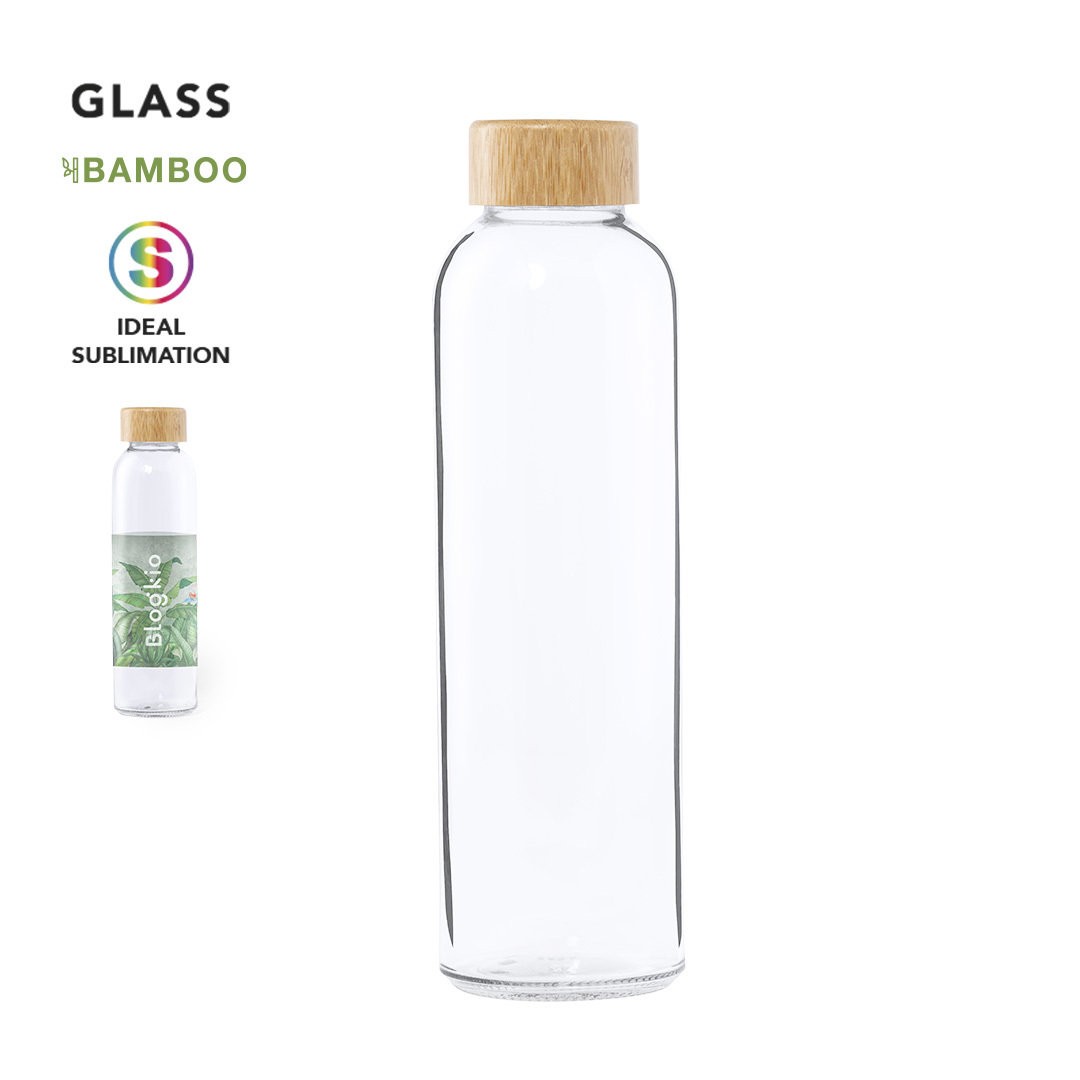 Botellas de cristal con tapón de bambú con asa 500 ml