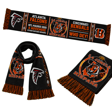 Bufanda negra Gameday NFL Madrid 2026 Falcons-Bengals La Jungla Hispana