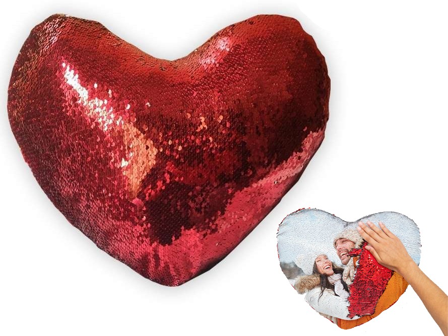 Cojín 37x43 personalizado lentejuelas forma corazón rojo San Valentín